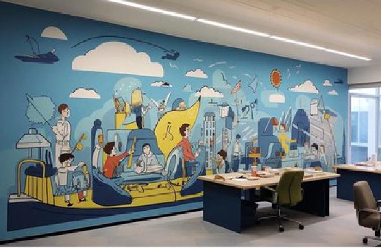  祁门办公室墙绘的特点。